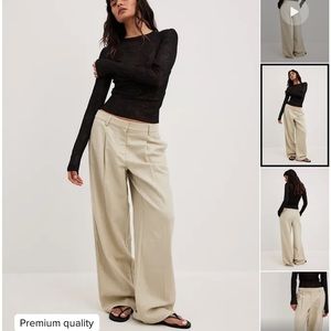 NA-KD NWT Straight Mid Waist Trousers in Beige Size: 34